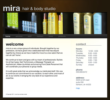 Homepage for mira hair & body studio