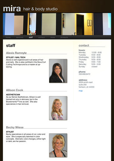 Sub-page for mira hair & body studio