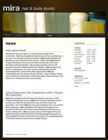 Sub-page for mira hair & body studio