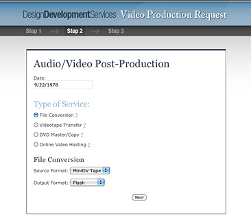 Step-2 from the University of Akron online Video Request Form
